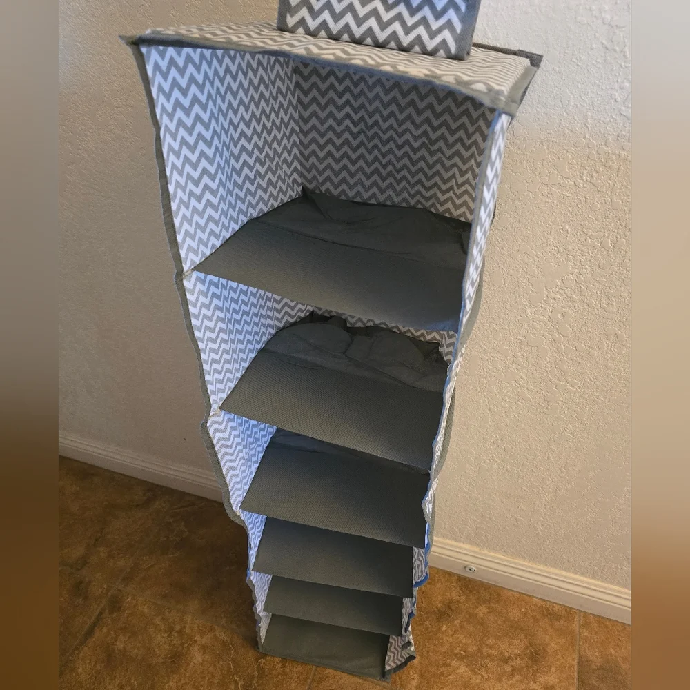 White Grey Chevron Closet Storage Organizer
